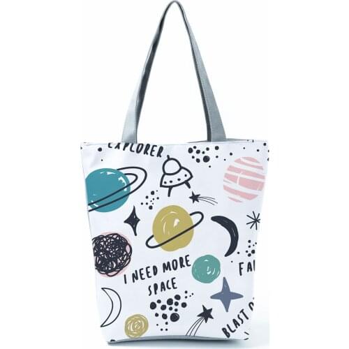 Meteor Planet Printed Handbags All-Match Fashion Shoulder Bag Eco Friendly Tote Portable Womens Bag High Capacity Shopping Bag