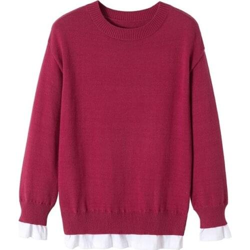 O-Neck Sweater Women Patchwork Jumper Knitted Pullover Long Sleeve Fall 2021 Female Winter Plus Size Fake 2 Pieces Outerwears