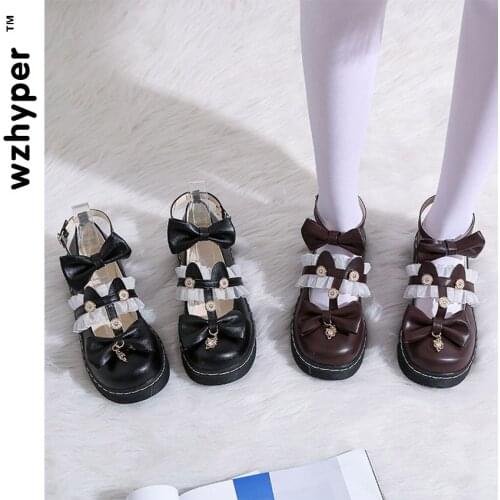 4 Colors Japanese College Students Girls Round Toe Buckle Straps Bow Shoes Lolita JK Commuter Uniform Lovelive PU Leather Shoes