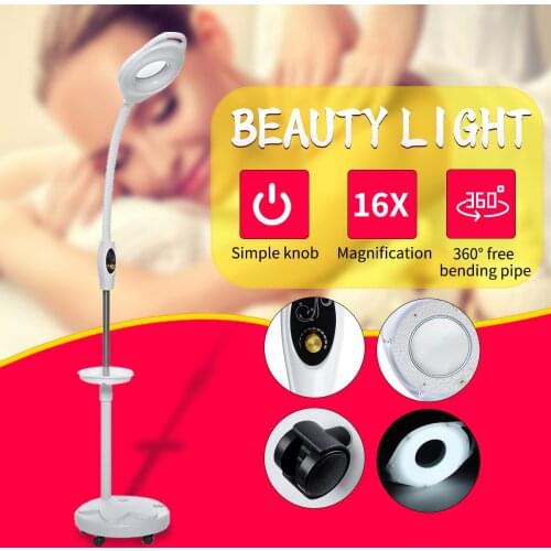 16x Magnifying Glass with Led light Stand Wheel Moving Backlit Magnifier Lamp Tattoo Loupe Cold Floor Facial Light 10x lupa