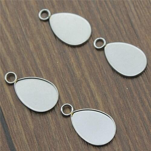 20pcs Fit 10x14mm Waterdrop Shape Glass Cabochon Stainless Steel Base Setting Charms Pendant Tray