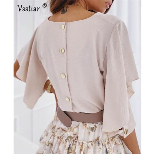 Plus Size Button Women Blouse Shirt Summer Casual Three Quarter Sleeve Top 2021 Elegant Sexy V Neck Solid Ladies Blouses