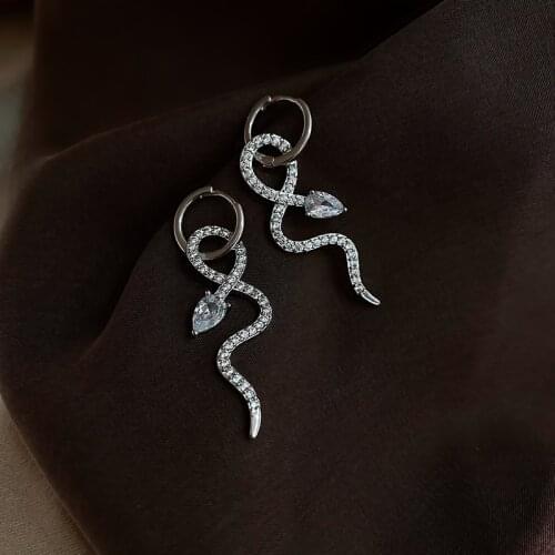 2021 Korean Fashion New Punk Style Animal Snake Earrings Cute Sweet Rhinestone Snakelike Pendant Stud Earrings Womens Jewelry