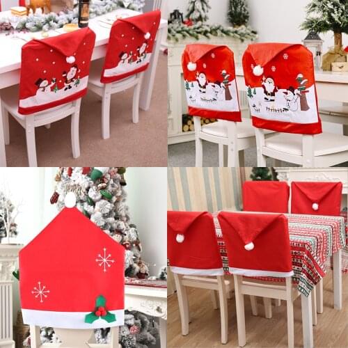 1PC Christmas Chair Cover Cartoon Santa Claus Snowman Non-woven Fabric Chairs Cover Stools Hats Warp Christmas Decoration