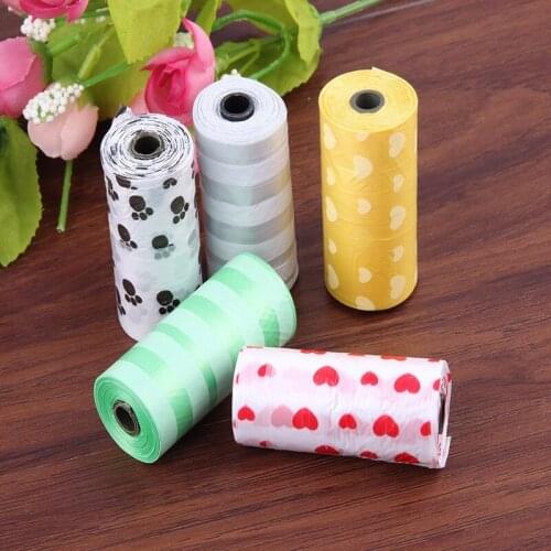 10 Rolls=150 pcs Paw Printed Dog Poop Bag Pet Poop Bags Dog Cat Waste Pick Up Clean Bag For Puppy Dogs Random Color Pet Products