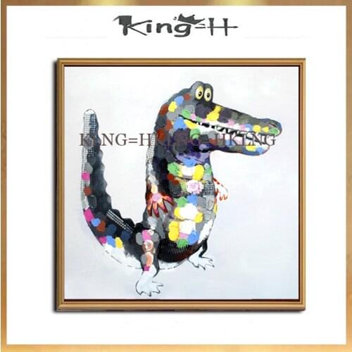 Artist Hand-painted High Quality Small Animal Gold crocodile Oil Painting on Canvas Platte Knife Oil Painting for Kitchen Decor