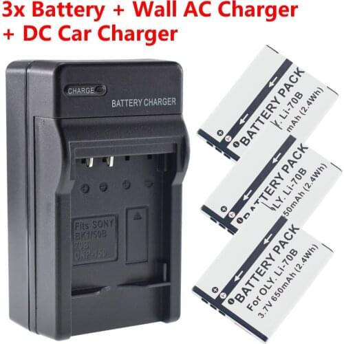 3pcs Battery LI-70B + Charger for Olympus VR-145 VG-110 D-700 D-720 FE-5040 X-990