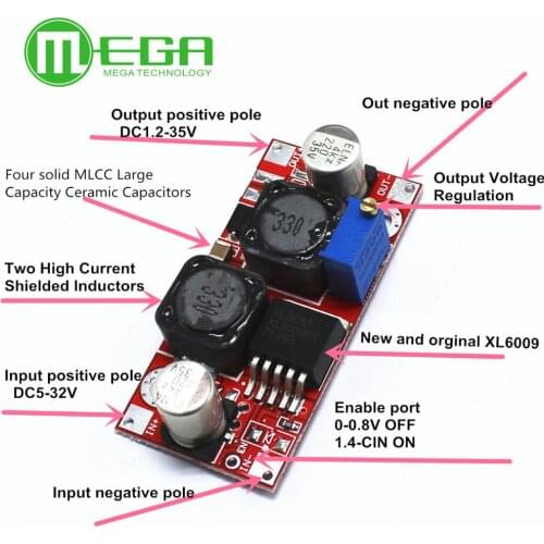 50pcs Boost Buck DC-DC Adjustable Step Up Down Converter XL6009 Power Supply Module 20W 5-32V to 1.2-35V