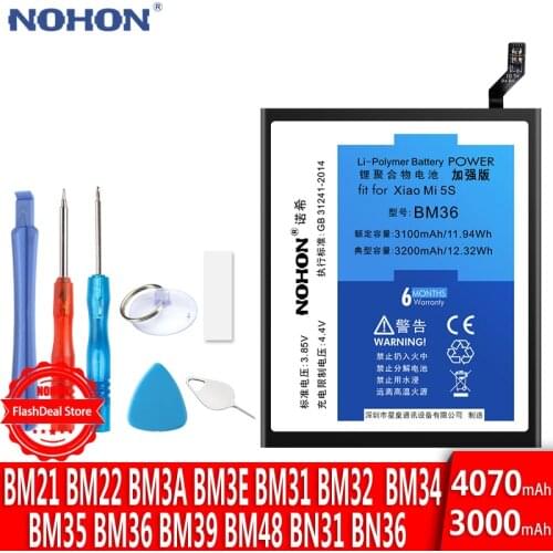 NOHON Battery For Xiaomi Mi 4C 5S 8 6 5 4 3 5X 6X Mi5 Mi6 Mi4C Mi8 Note 2 3 BM22 BM35 BM36 BM39 BM3A BM3E BM48 Original Bateria