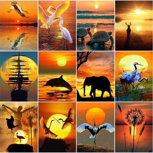 5D Diy Sunset Sea Landscape Diamond Painting Cross Stitch for Adult Diamond Mosaic Embroidery Animals Picture of Rhinestones
