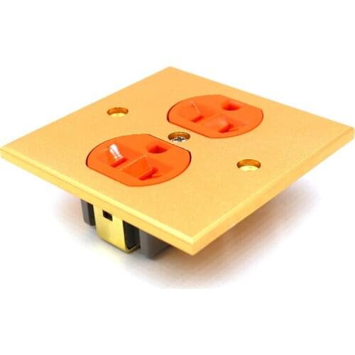 One piece pure alloy Wall Power Audio AV Grade Wall Power Outlet 2 Port orange 86mmX86mm wall power sock with gold