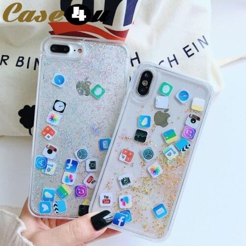Glitter Mobile Apps Icon Liquid Quicksand Case for iPhone XS Max XR X 10 6 6s 7 8 Plus Quick Sand Transparent Cover accessories