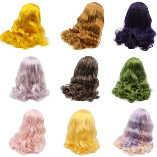 DBS blyth doll icy wig rbl scalp and dome pink hair pale purple yellow hair green wig for DIY custom doll