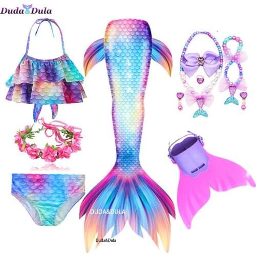 Halloween Kids Mermaid Tails with Fin Swimsuit Bikini Bathing Suit Dress for Girls Flipper Monofin For Swimmable Mermaid Tail