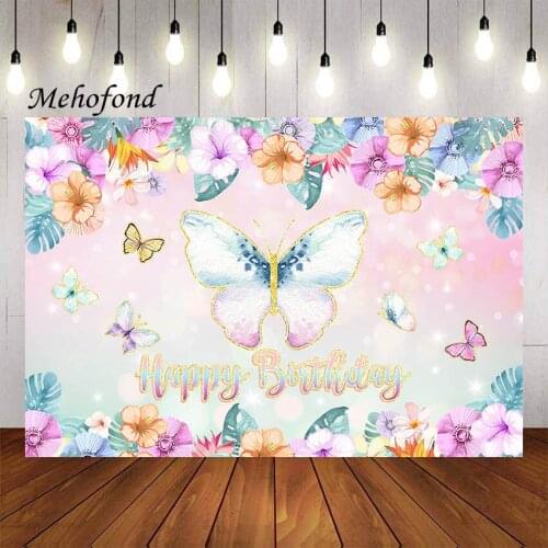 Mehofond Photography Background Fairy Butterfly Watercolor Floral Princess Girls Birthday Party Decor Backdrop Photo Studio Prop
