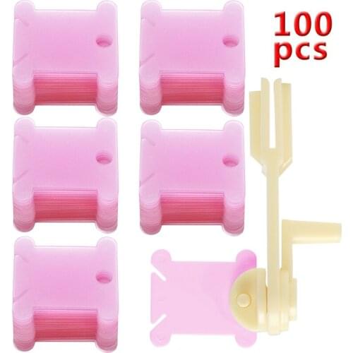 Imzay 100Pcs Pink Cardboard Floss Bobbins With 1Pcs Bobbin Winder,Floss Bobbins Set For Craft DIY Embroidery