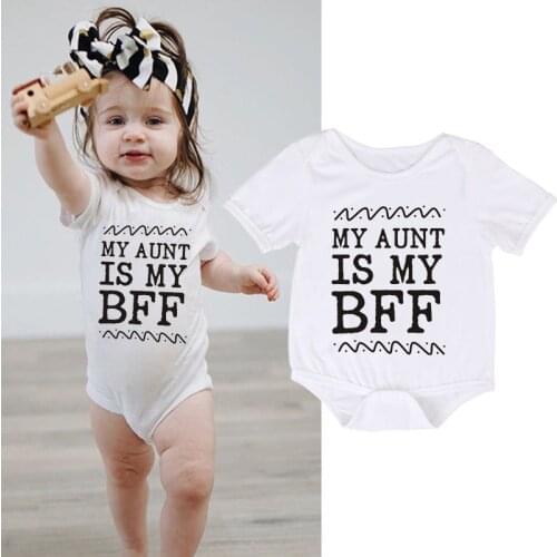 Infant Summer Short Sleeve Jumpsuit My Aunt Is My BFF Letters Printed Baby Girls Boys Onesies Newborn Kids Soft Cotton Bodysuits