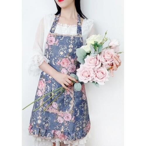 Korean Flower Long Short Half Waist Kitchen Apron Waterproof Coffee Shop Florist Work Woman Aprons Home Baking Bib Accessories