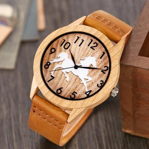Creative Wooden Watch Men Ostrich Deer Wristwatch Imitation Imitate Wood Case Couple Quartz Soft Leather Strap Women Lover Wrist