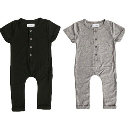 Summer Casual Newborn Kids Baby Boy Girl Cotton Solid Romper Button Jumpsuit Outfits One-piece