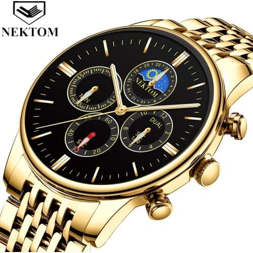 NEKTOM 2019 Mens Watch Top Brand Fashion Quartz Watch Stainless Steel Waterproof Business Watch Relogio Masculino