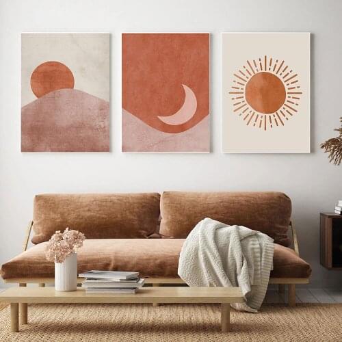 Boho Abstract Landscape Wall Art Pictures Sun and Moon Canvas Prints Painting Poster For Living Room Bedroom Nordic Home Decor