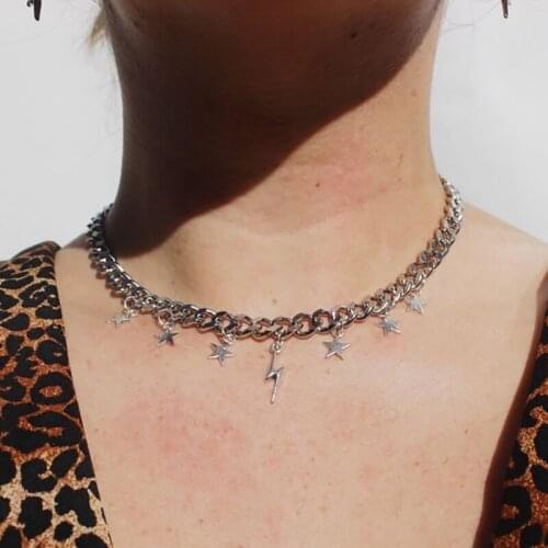 New 2020 Vintage Lightning Necklaces For Women Fashion Female Five-pointed Star Thick Chain Pendant Necklace Jewelry Girl Gift