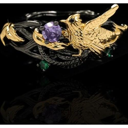 New design smart hummingbird birds nest color epoxy ring retro exquisite charm ladies engagement anniversary silver jewelry