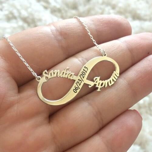 Personalized Double Name Engraved Date Numerals Nameplate Infinity Pendant Necklace Stainless Steel Custom Bohemia Style Jewelry