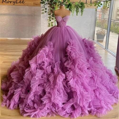 Prom Dresses Fancy Sweetheart Sleeveless Ball Gown Tulle Lace Crystal Prom Dresses With Lace Up Back vestidos de fiesta de noche