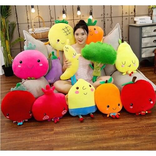 Multiple Styles Selected New Fruits Vegetables Banana Lemon Eggplant Broccoli Pineapple Plush Toy Soft Stuffed Doll Pillow Baby