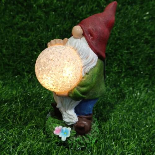 Whimsical Garden Gnome Statue Resin Garden Dwarf Carrying Magic Ball Solar Powered LED Outdoor Decor Light