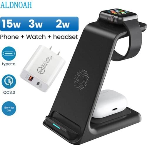 QI 15W Fast Charge 3 In 1 Wireless Charger For iPhone 12 Pro Charger Dock For Apple Watch 6 5 Airpods Pro Wireless Charge Stand