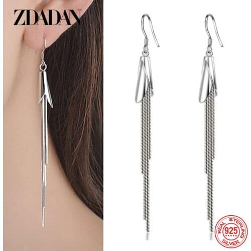 ZDADAN 925 Sterling Silver Tassel Long Drop Earrings For Women Wedding Jewelry Gifts
