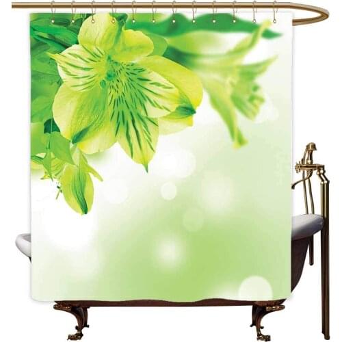 Fresh Lily Flower Bloom with Leaves Abstract Bokeh Backdrop Garden Plant,Lime Green Apple Green Shower Curtain