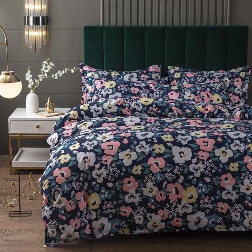 Navy Blue Bedding set,175x220 Duvet Cover Set With Pillowcase, 200x200 Quilt Cover,Red Flower Pattern King Size Blanket Cover