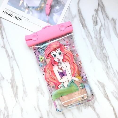 Mermaid Mickey Minnie SUP Waterproof Mobile Bags with Strap Dry Pouch Cases Cover for iPhone X 7 8P Samsung S9 S8 Snowproof Case