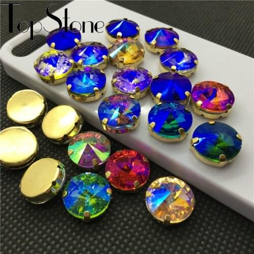 All Colors AB Sew On Rivoli Crystal Fancy Stone With Golden Claw Setting 6mm 8mm,10mm,12mm,14mm,16,18mm Rivoli Beads Jewelry