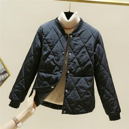 Womens Jacket Spring Autumn O-Neck Quilting Short Cotton-Padded Bomber Jacket Coat Pilots Zipper Chaquetas Outerwear