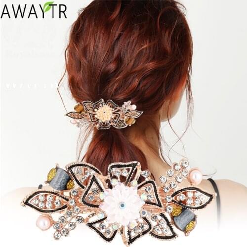 AWAYTR Fashion Flower Barrettes Resin Foral Crystal Hair Clip Women Hairpin Hair Accessories For Woman Girls Hairgrips Headband