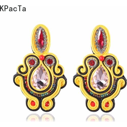 Ethnic Style Leather Big Drop Earring Women Soutache Handmade Production Long Drop Earring Party Fashion Jewelry Gifts Oorbellen