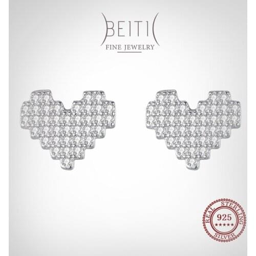 Beitil Luxury 925 Sterling Silver Sparkling Zircon Sweet Heart Stud Earrings For Women Romantic Wedding Jewelry