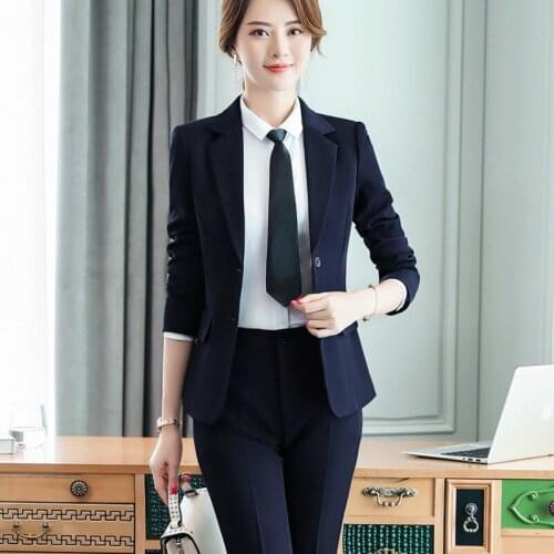 Ladies suit autumn new temperament fashion single buckle professional decoration body pants suit womens two-piece suit