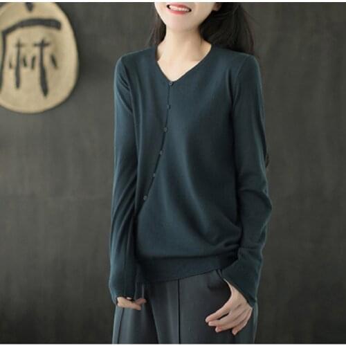 Knitted Sweater Womens 2021 Spring New Casual Loose And Versatile V-neck Solid Color Top