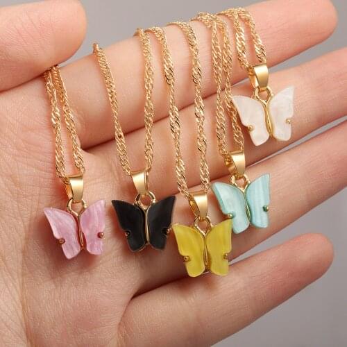 New Acrylic Cute Butterfly Choker Necklace For Women Bohemian Sweet Clavicle Chain Necklace 2020 Fashion Female Jewelry Gift
