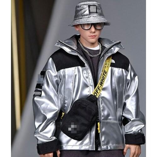 1/6 Trendy Jacket Metallic Silver Reflective Fabric Male Soldier Clothing Accessories Zipper can be opened
