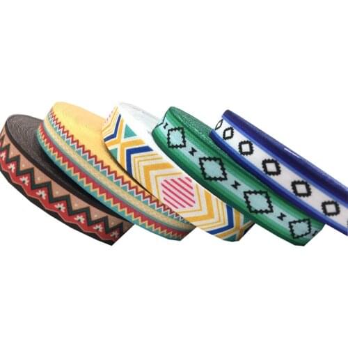 10 Yard 5/8" 15mm Stripe Aztec Print Fold Over Elastic FOE Spandex Satin Band Tape Hair Tie Dress Sewing Trim