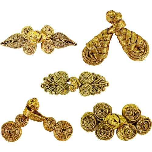 100set Gold Metallic Cord Braided Looped Fastener Closure Knot Buttons Sewing For Hotel Chair Cover Traditional Cheongsam NK354