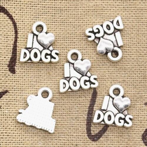 15pcs Charms I Love Dogs 13x12mm Antique Pendant Fit Vintage Tibetan Bronze Silver Color DIY Handmade Jewelry