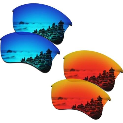 SmartVLT 2 Pairs Polarized Sunglasses Replacement Lenses for Oakley Flak Jacket XLJ Ice Blue and Fire Red